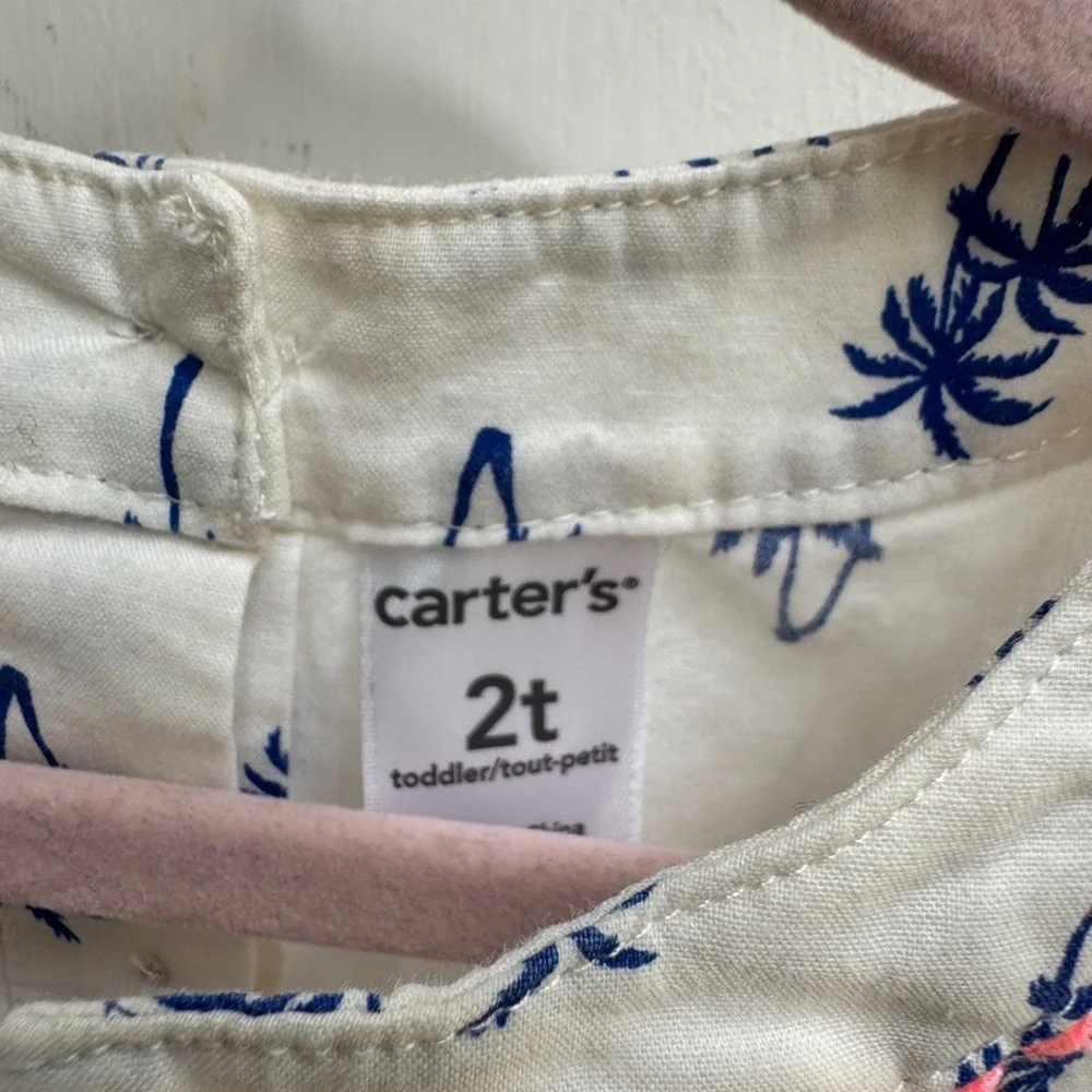 Carter's 2T Girls Blue and White Palm Tree Tropical Sleeveless Blouse Top